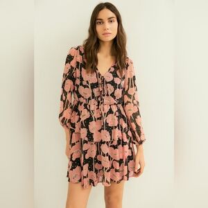 Ted Baker London Women’s Pink Floral Long Sleeve Mini Dress Size 0 XS Boho Chic